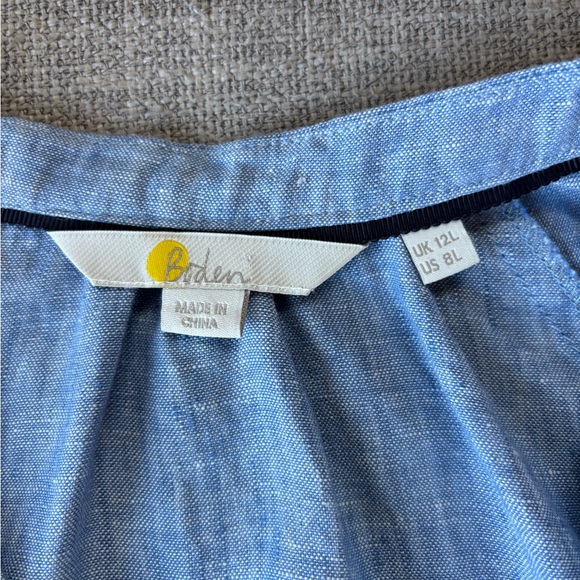 Boden Chambray Blue Long Sleeve Linen Sheath Dress Tie Waist 8L - Picture 5 of 9